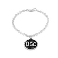 USC Trojans Oxidized Sterling Silver Round Wave Texture Charm Bracelet